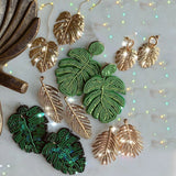 Bohemian Green Leaf Bead Drop Earrings Women Round Dangle Jewelry