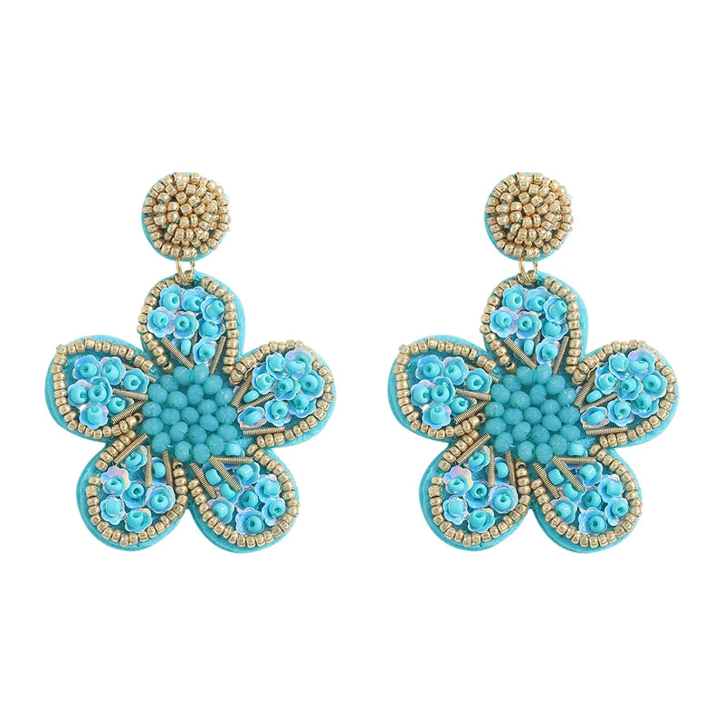Bohemian Green Leaf Bead Drop Earrings Women Round Dangle Jewelry
