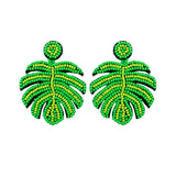 Bohemian Green Leaf Bead Drop Earrings Women Round Dangle Jewelry