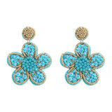 Bohemian Green Leaf Bead Drop Earrings Women Round Dangle Jewelry