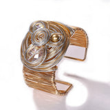 Champagne Crystal Charm Bracelet Wide Cuff Bangle Wrist Accessory