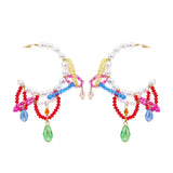 Bohemian Beaded Hoop Earrings Colorful Stone Statement Jewelry