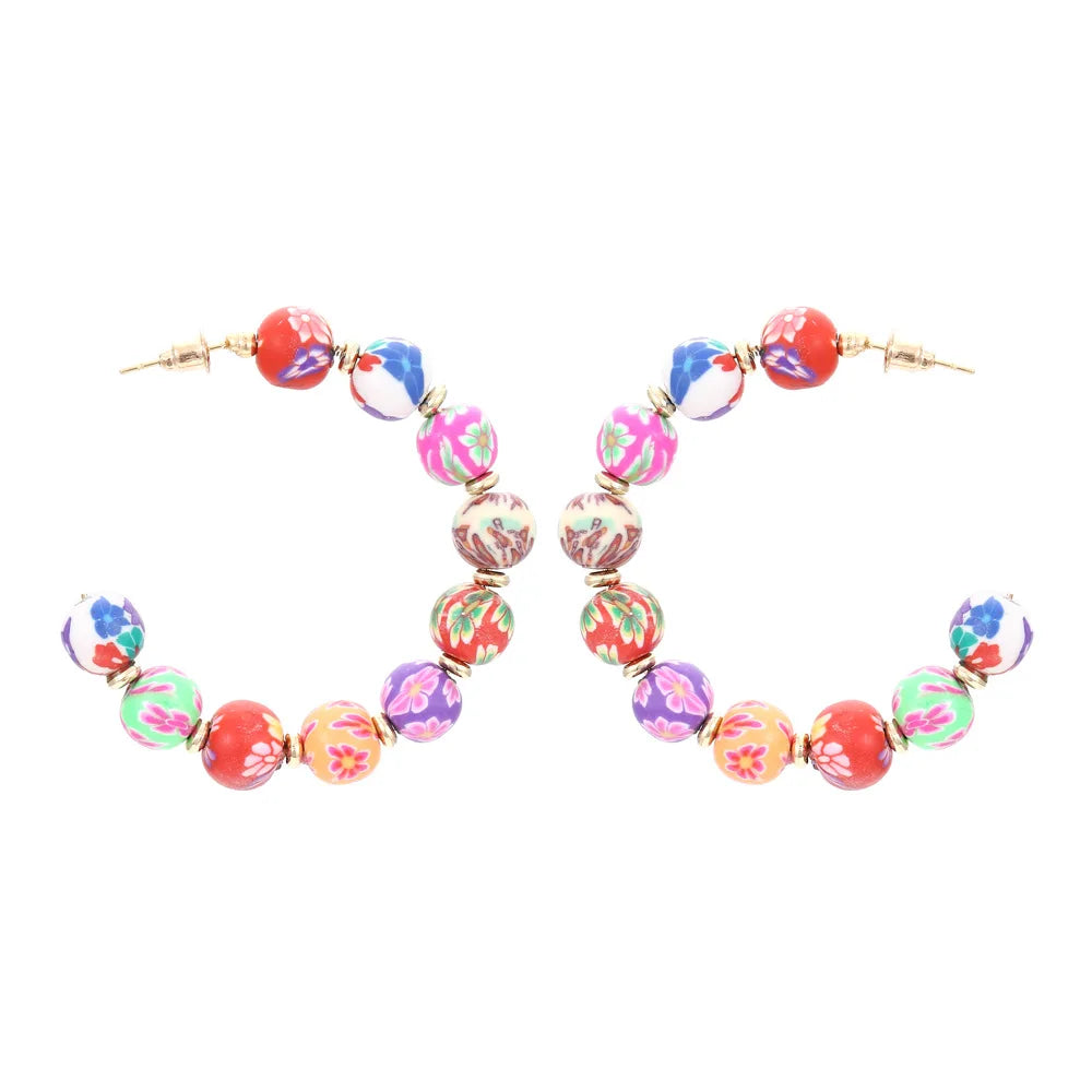 Bohemian Beaded Hoop Earrings Colorful Stone Statement Jewelry