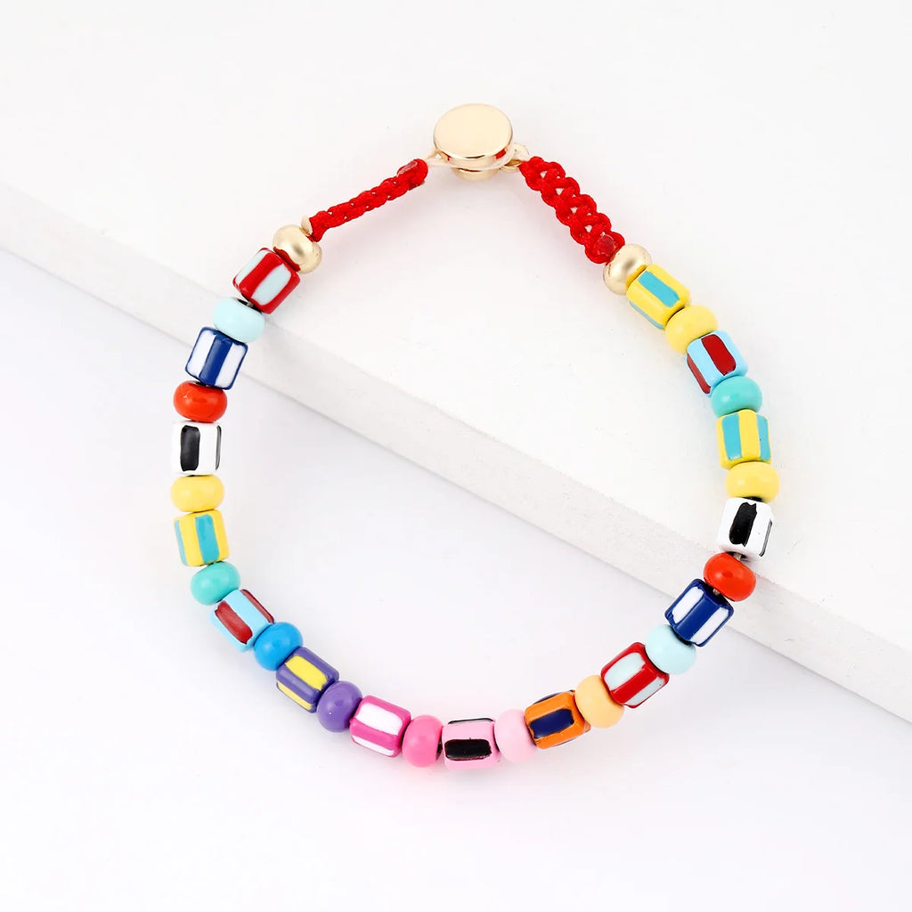 Hand Painted Enamel Beaded Bracelet Button Closure for Women