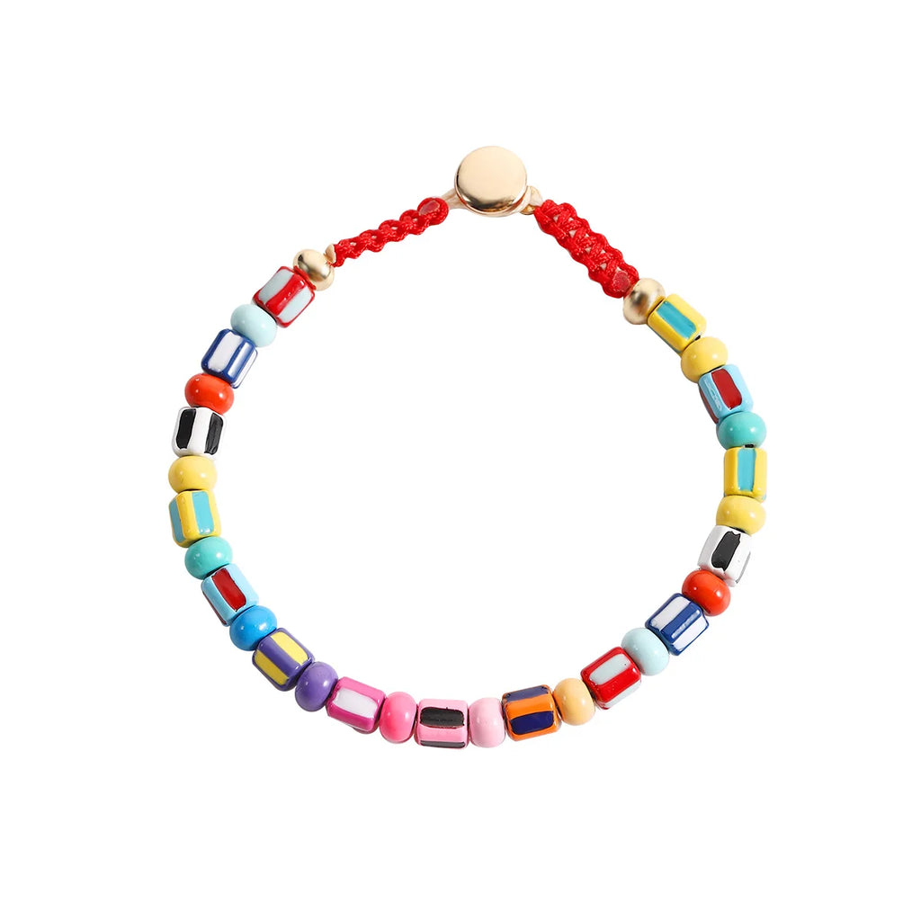 Hand Painted Enamel Beaded Bracelet Button Closure for Women