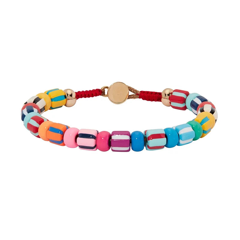 Hand Painted Enamel Beaded Bracelet Button Closure for Women