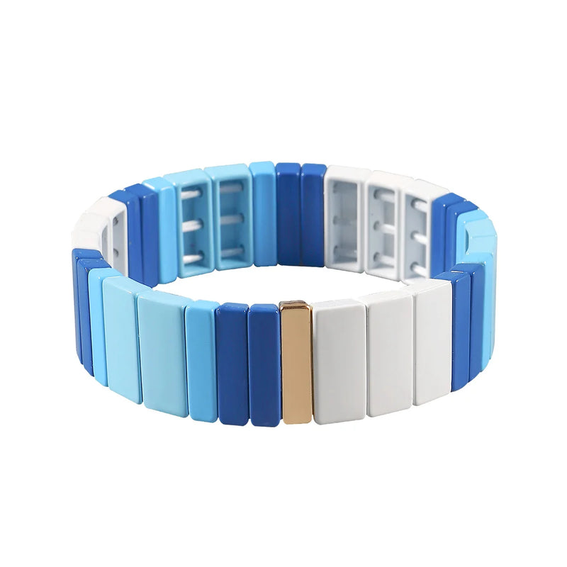 Hand Painted Enamel Beaded Bracelet Button Closure for Women
