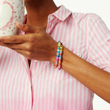 Hand Painted Enamel Beaded Bracelet Button Closure for Women
