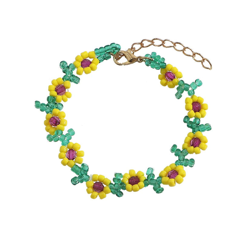 Colorful Daisy Flower Beaded Necklace for Women Boho Acrylic Bead Choker