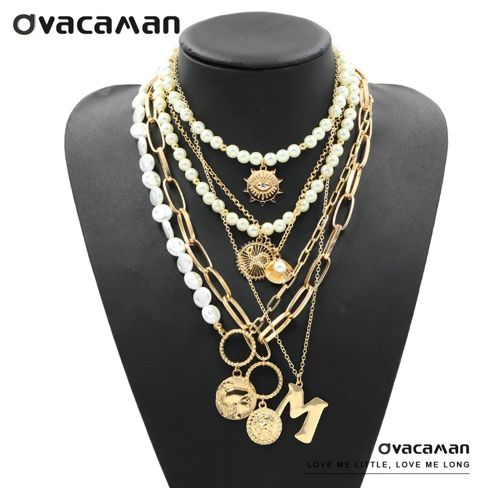 Punk Vintage Layered Pendant Necklace Set for Women