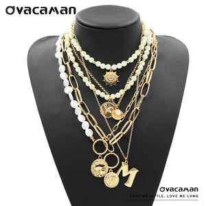 Punk Vintage Layered Pendant Necklace Set for Women