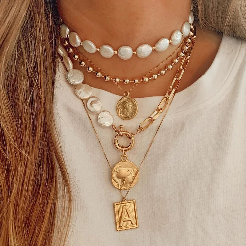 Punk Vintage Layered Pendant Necklace Set for Women