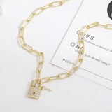 Copper Zircon Padlock Pendant Necklace Punk Rock Statement Jewelry