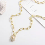 Copper Zircon Padlock Pendant Necklace Punk Rock Statement Jewelry