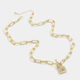 Copper Zircon Padlock Pendant Necklace Punk Rock Statement Jewelry