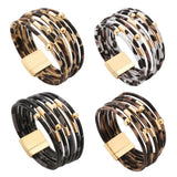 Leopard Print Wide Leather Bracelets Vintage Bangles Women Wedding Jewelry