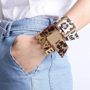 Leopard Print Wide Leather Bracelets Vintage Bangles Women Wedding Jewelry