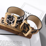 Leopard Print Wide Leather Bracelets Vintage Bangles Women Wedding Jewelry