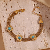Turquoise Sunflower Mesh Bracelet Stainless Steel 18K Plated