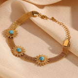 Turquoise Sunflower Mesh Bracelet Stainless Steel 18K Plated