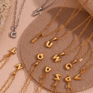 Mini Bubble 26 Letter Paper Clip Necklace 18K Plated Stainless Steel Pendant