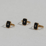 Enamel Square CZ Stone Ring Stainless Steel Plated Vintage Geometric Rings