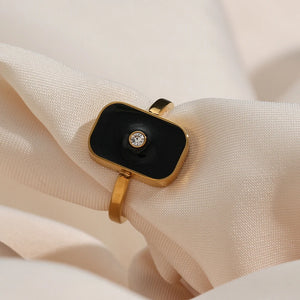 Enamel Square CZ Stone Ring Stainless Steel Plated Vintage Geometric Rings