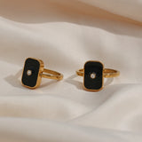 Enamel Square CZ Stone Ring Stainless Steel Plated Vintage Geometric Rings