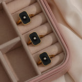 Enamel Square CZ Stone Ring Stainless Steel Plated Vintage Geometric Rings
