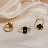 Enamel Square CZ Stone Ring Stainless Steel Plated Vintage Geometric Rings