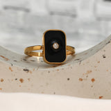 Enamel Square CZ Stone Ring Stainless Steel Plated Vintage Geometric Rings