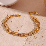 Oval Flower Chain Bracelet 18K Plated Hand Jewelry