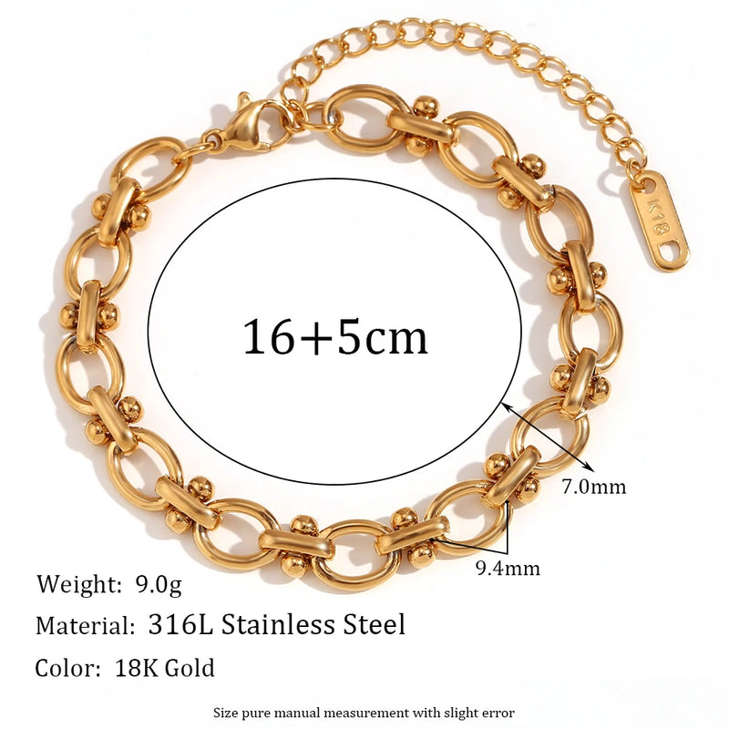 Oval Flower Chain Bracelet 18K Plated Hand Jewelry