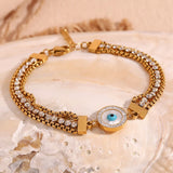 Pearl Zircon Chain Bracelet 18K Plated Stainless Steel Women's Hand Bracelet