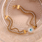 Pearl Zircon Chain Bracelet 18K Plated Stainless Steel Women's Hand Bracelet
