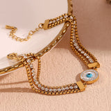 Pearl Zircon Chain Bracelet 18K Plated Stainless Steel Women's Hand Bracelet
