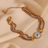 Pearl Zircon Chain Bracelet 18K Plated Stainless Steel Women's Hand Bracelet