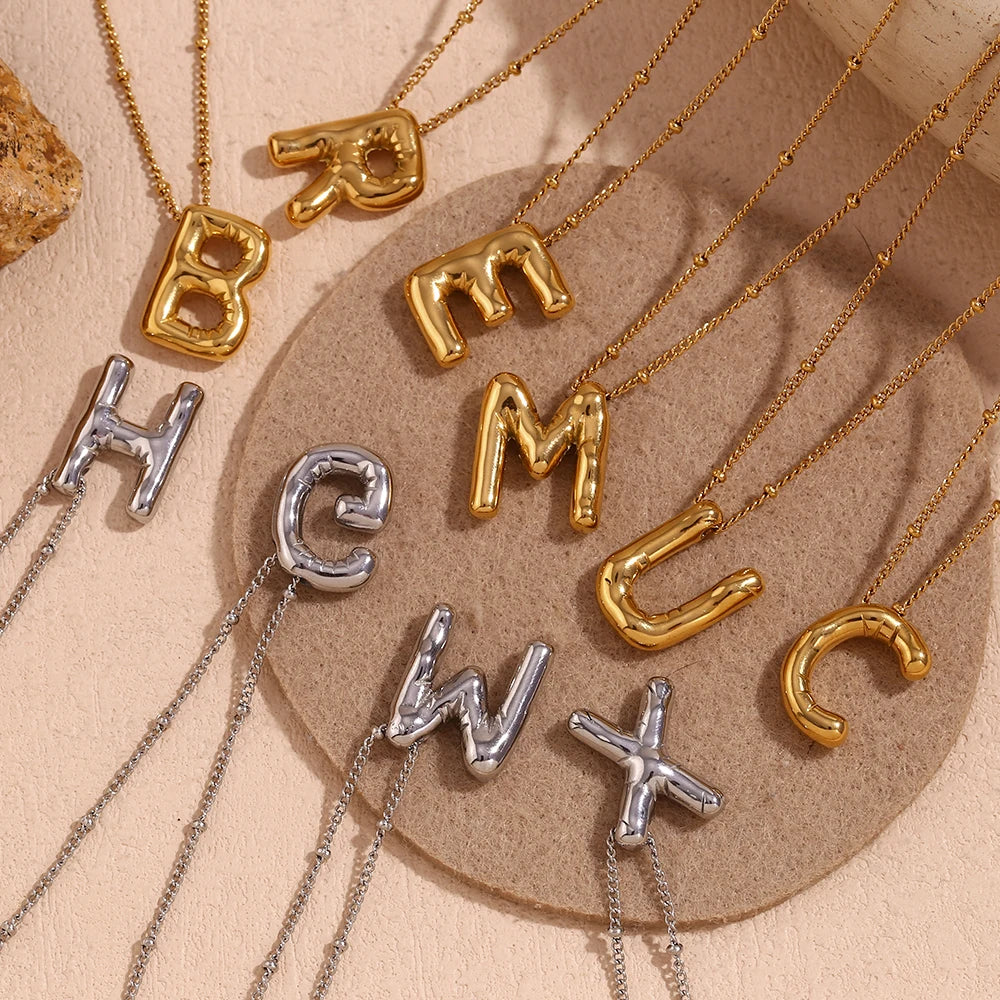 Party Balloon Letter Pendant Necklace Stainless Steel 18K Plated Jewelry