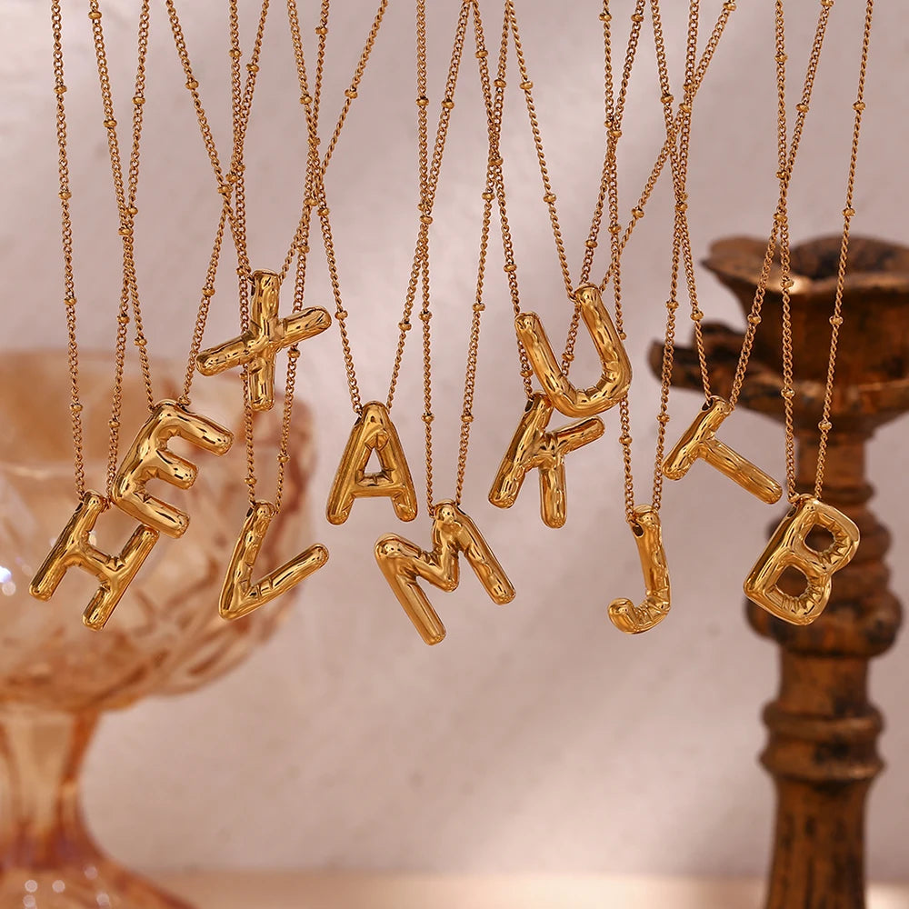 Party Balloon Letter Pendant Necklace Stainless Steel 18K Plated Jewelry