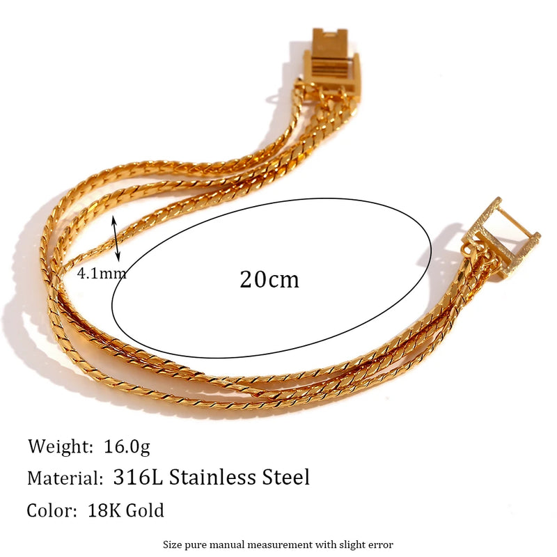 Three Layer Encryption Chain Bracelet Stainless Steel 18K Plated Jewelry