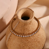 Round Bead Woven Zircon Bracelet 18K Plated Stainless Steel Jewelry