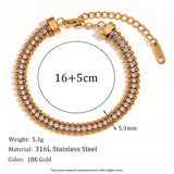 Round Bead Woven Zircon Bracelet 18K Plated Stainless Steel Jewelry