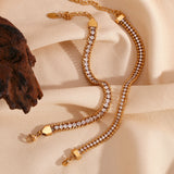 Round Bead Woven Zircon Bracelet 18K Plated Stainless Steel Jewelry