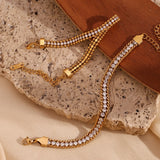 Round Bead Woven Zircon Bracelet 18K Plated Stainless Steel Jewelry