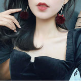 Fur Ball Fringed Earrings for Women Girl