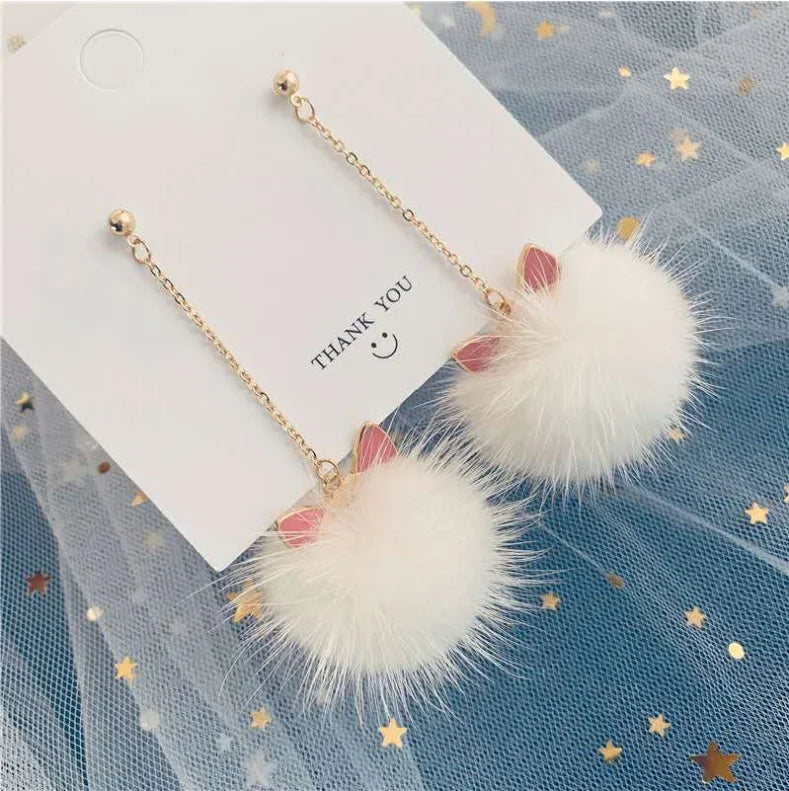 Fur Ball Fringed Earrings for Women Girl