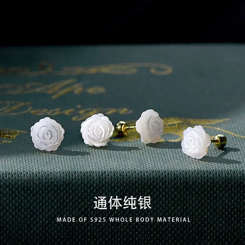 ZFSILVER S925 Silver Shell Rose Stud Earrings