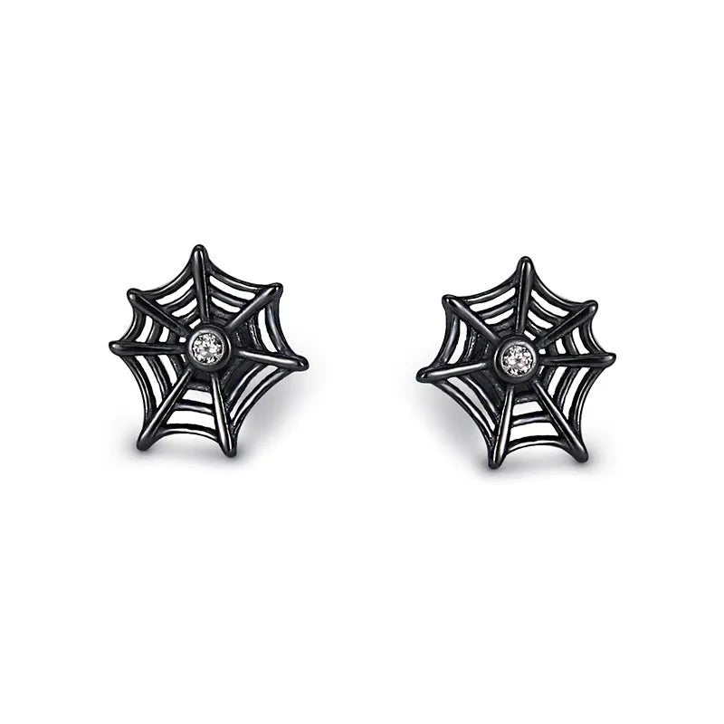 ZFSILVER S925 Silver Spider Web Screw Ball Stud Earrings
