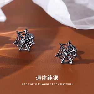 ZFSILVER S925 Silver Spider Web Screw Ball Stud Earrings