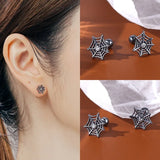 ZFSILVER S925 Silver Spider Web Screw Ball Stud Earrings
